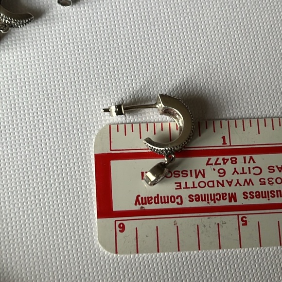 Judith Jack Sterling Silver Crystal Marcasite Huggie Style Hoop Earrings - Picture 10 of 11